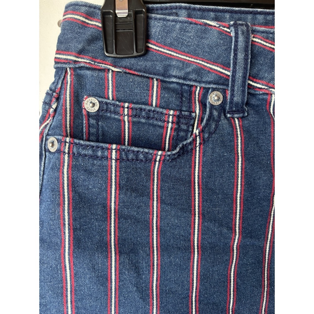 American Eagle Red White & Blue Striped Hi Rise Women's Size 0 Denim Mini Skirt - Picture 5 of 10